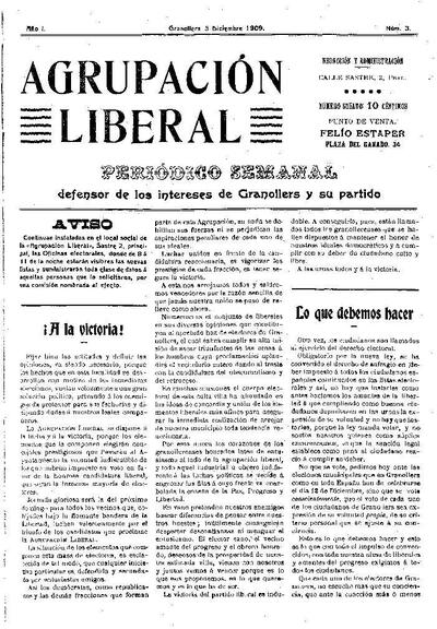 Agrupación Liberal, 5/12/1909 [Ejemplar]