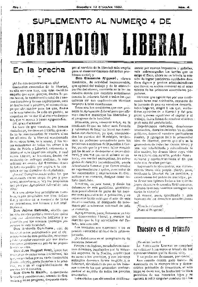 Agrupación Liberal, 12/12/1909 [Ejemplar]