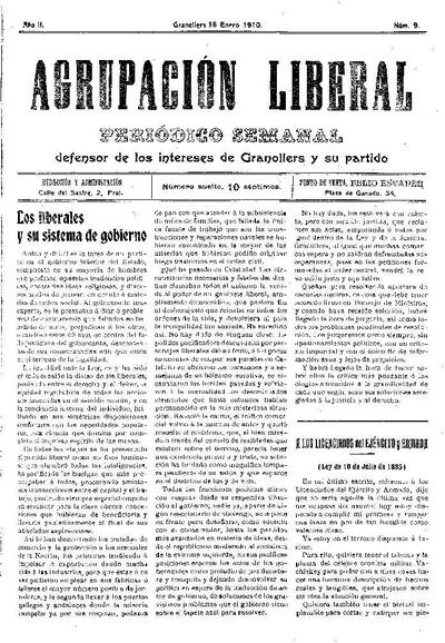 Agrupación Liberal, 16/1/1910 [Ejemplar]