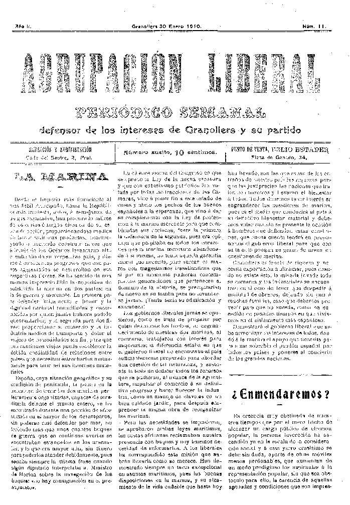 Agrupación Liberal, 30/1/1910 [Issue]