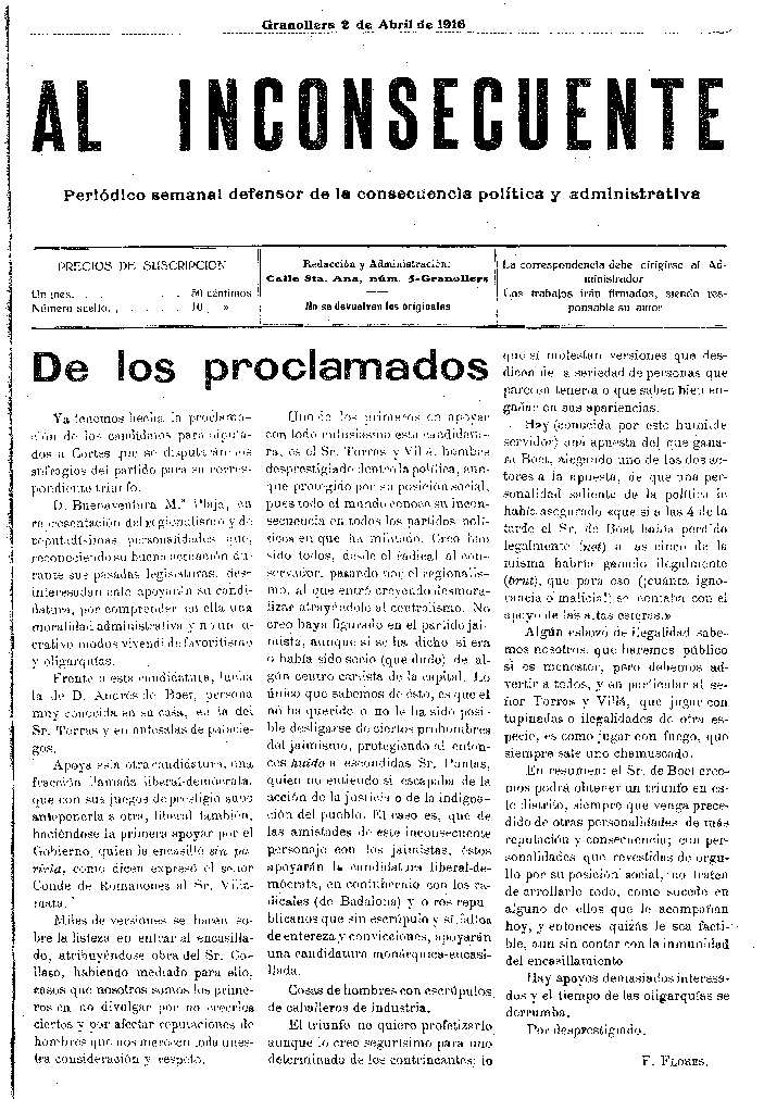 Al inconsecuente, 2/4/1916 [Issue]