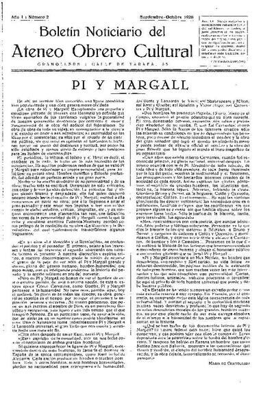 Boletín Noticiario del Ateneo Obrero Cultural, 1/9/1928 [Issue]
