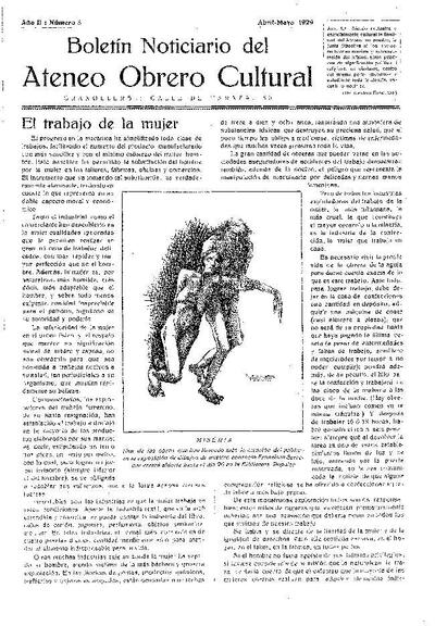 Boletín Noticiario del Ateneo Obrero Cultural, 1/4/1929 [Ejemplar]