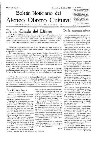 Boletín Noticiario del Ateneo Obrero Cultural, 1/9/1929 [Issue]