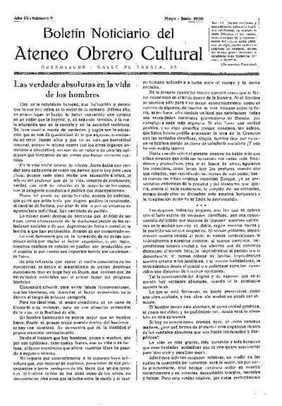 Boletín Noticiario del Ateneo Obrero Cultural, 1/5/1930 [Issue]
