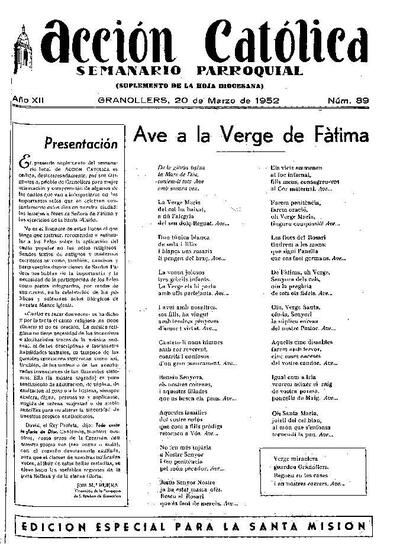 Boletín de Acción Católica, 20/3/1952 [Issue]