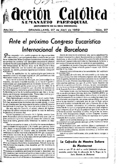 Boletín de Acción Católica, 27/4/1952 [Issue]