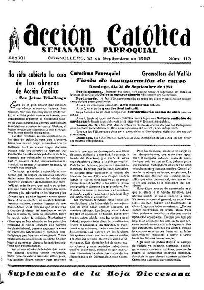 Boletín de Acción Católica, 21/9/1952 [Issue]