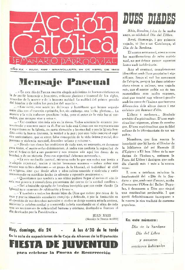 Boletín de Acción Católica, 24/4/1960 [Exemplar]