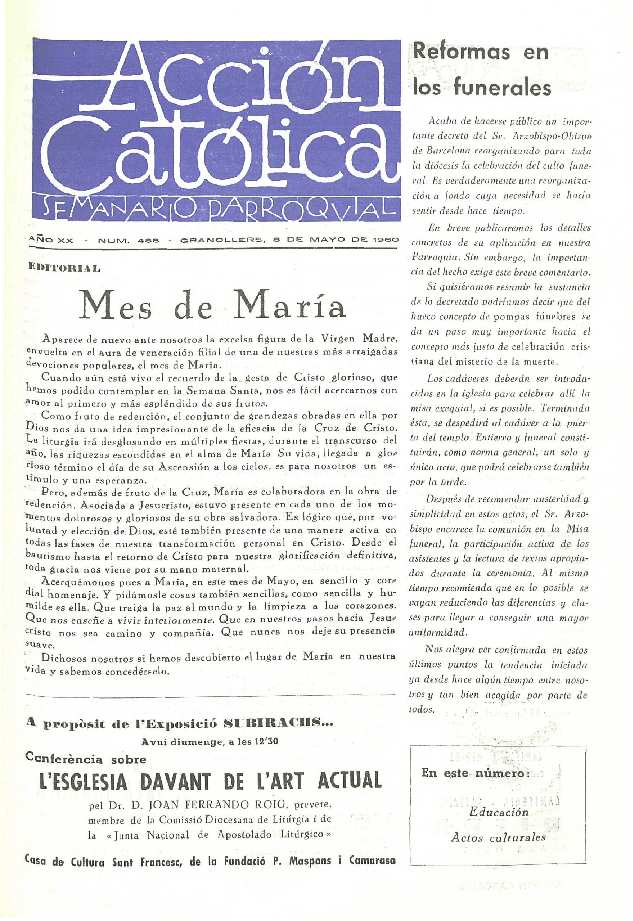 Boletín de Acción Católica, 8/5/1960 [Ejemplar]