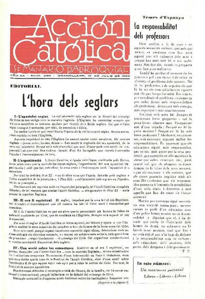 Boletín de Acción Católica, 10/7/1960 [Ejemplar]