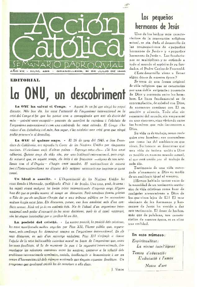 Boletín de Acción Católica, 31/7/1960 [Ejemplar]