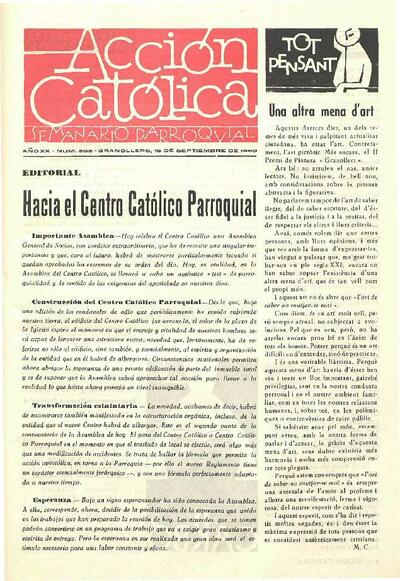 Boletín de Acción Católica, 18/9/1960 [Ejemplar]