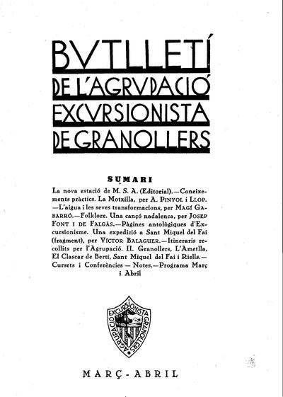 Butlletí de l'Agrupació Excursionista de Granollers, 1/3/1932 [Ejemplar]