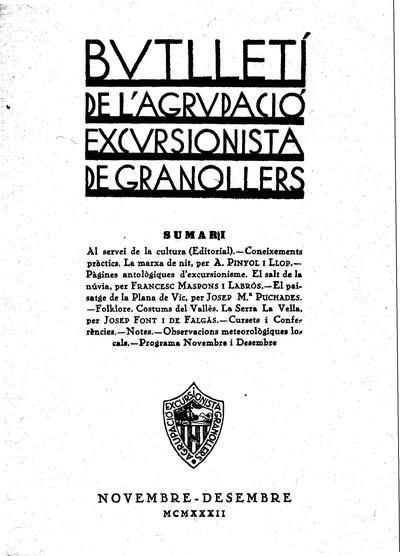 Butlletí de l'Agrupació Excursionista de Granollers, 1/11/1932 [Issue]