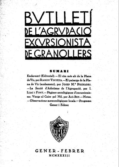 Butlletí de l'Agrupació Excursionista de Granollers, 1/1/1933 [Issue]