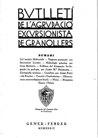 Butlletí de l'Agrupació Excursionista de Granollers, 1/1/1934 [Ejemplar]