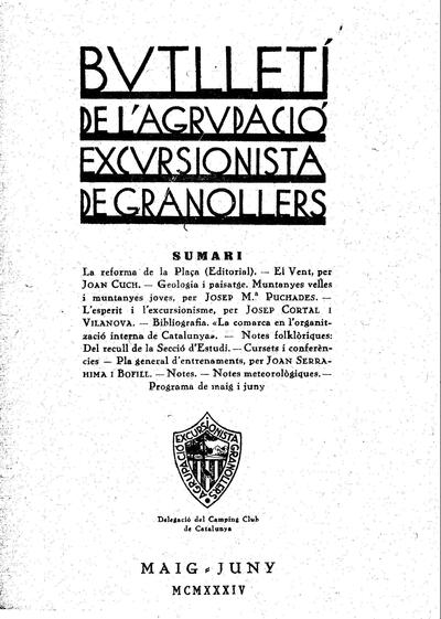 Butlletí de l'Agrupació Excursionista de Granollers, 1/5/1934 [Issue]