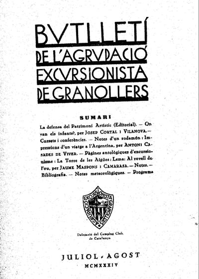 Butlletí de l'Agrupació Excursionista de Granollers, 1/7/1934 [Ejemplar]