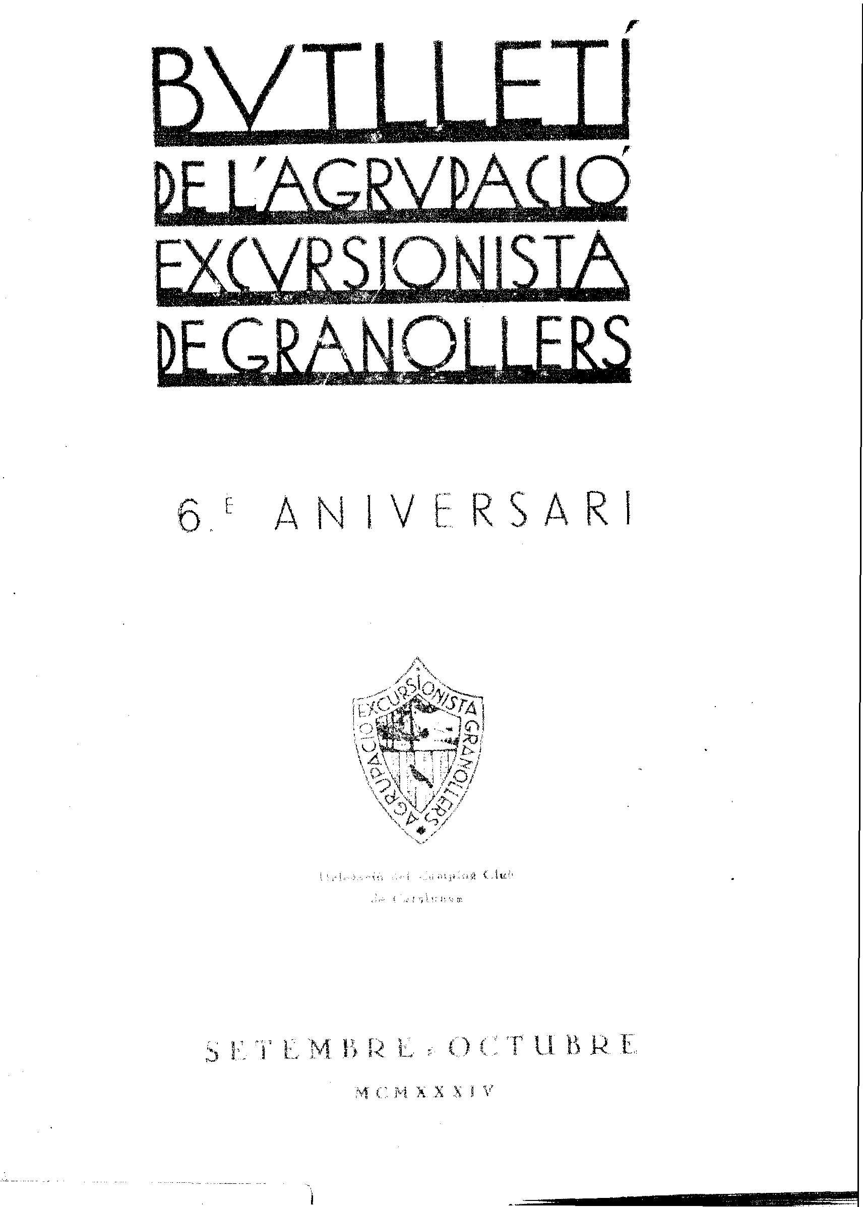 Butlletí de l'Agrupació Excursionista de Granollers, 1/9/1934 [Issue]