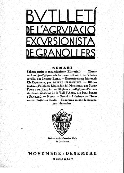 Butlletí de l'Agrupació Excursionista de Granollers, 1/11/1934 [Issue]