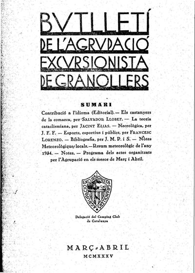 Butlletí de l'Agrupació Excursionista de Granollers, 1/3/1935 [Ejemplar]