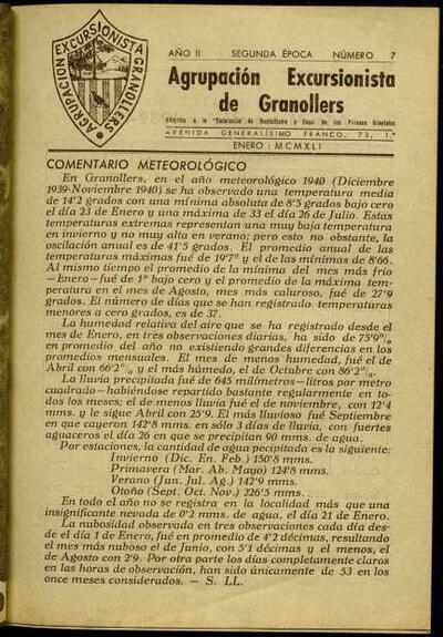 Butlletí de l'Agrupació Excursionista de Granollers, 1/1/1941 [Issue]