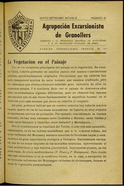 Butlletí de l'Agrupació Excursionista de Granollers, 1/9/1949 [Ejemplar]