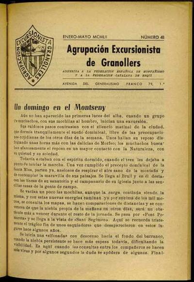 Butlletí de l'Agrupació Excursionista de Granollers, 1/5/1952 [Issue]