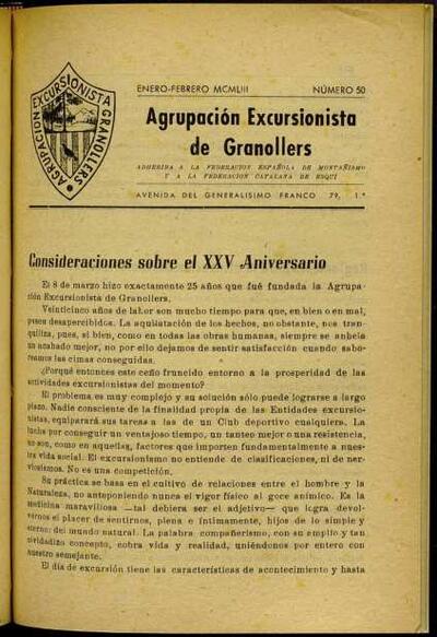 Butlletí de l'Agrupació Excursionista de Granollers, 1/2/1953 [Issue]