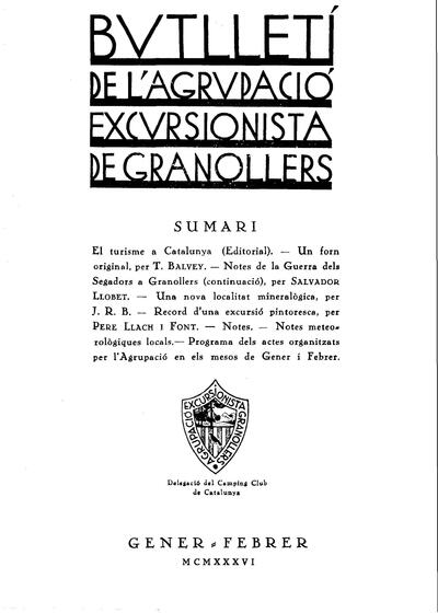 Butlletí de l'Agrupació Excursionista de Granollers, 1/1/1936 [Ejemplar]