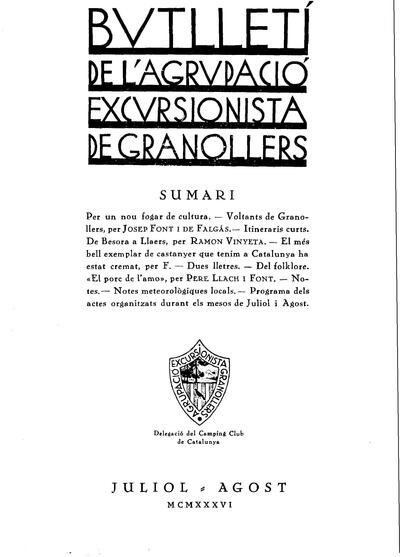 Butlletí de l'Agrupació Excursionista de Granollers, 1/7/1936 [Issue]