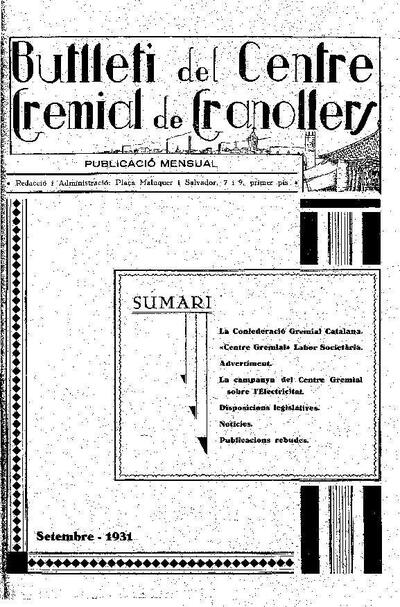 Butlletí del Centre Gremial de Granollers, 1/9/1931 [Issue]