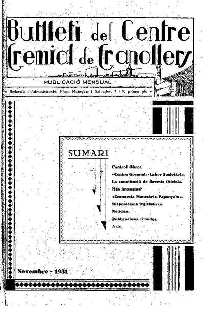 Butlletí del Centre Gremial de Granollers, 1/11/1931 [Ejemplar]