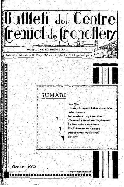 Butlletí del Centre Gremial de Granollers, 1/1/1932 [Issue]