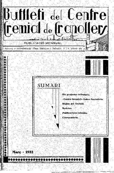 Butlletí del Centre Gremial de Granollers, 1/3/1932 [Issue]
