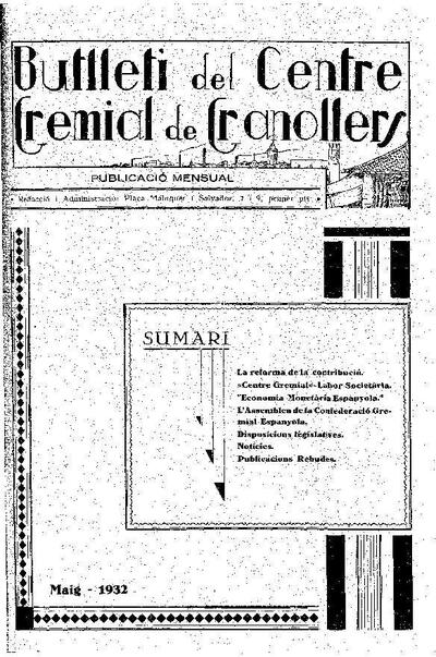 Butlletí del Centre Gremial de Granollers, 1/5/1932 [Issue]