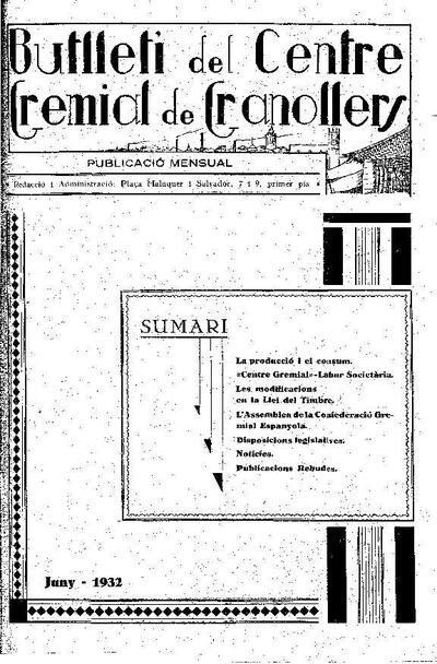 Butlletí del Centre Gremial de Granollers, 1/6/1932 [Exemplar]