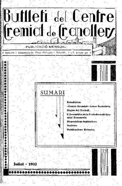 Butlletí del Centre Gremial de Granollers, 1/7/1932 [Exemplar]