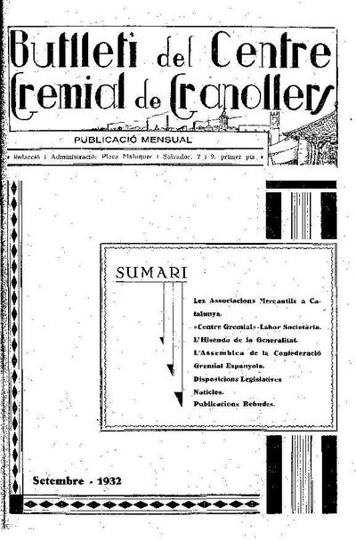 Butlletí del Centre Gremial de Granollers, 1/9/1932 [Issue]