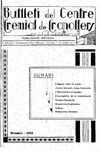Butlletí del Centre Gremial de Granollers, 1/10/1932 [Ejemplar]