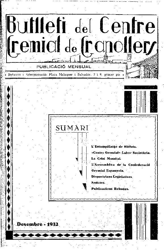 Butlletí del Centre Gremial de Granollers, 1/12/1932 [Exemplar]