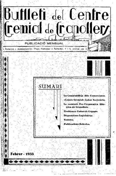 Butlletí del Centre Gremial de Granollers, 1/2/1933 [Exemplar]