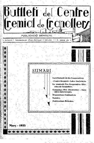 Butlletí del Centre Gremial de Granollers, 1/3/1933 [Issue]