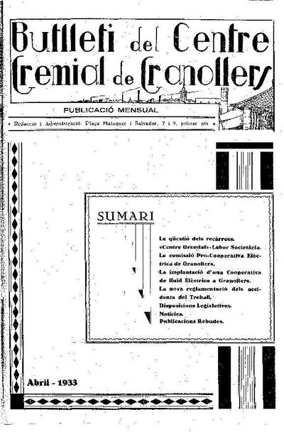 Butlletí del Centre Gremial de Granollers, 1/4/1933 [Issue]