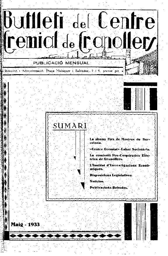 Butlletí del Centre Gremial de Granollers, 1/5/1933 [Issue]