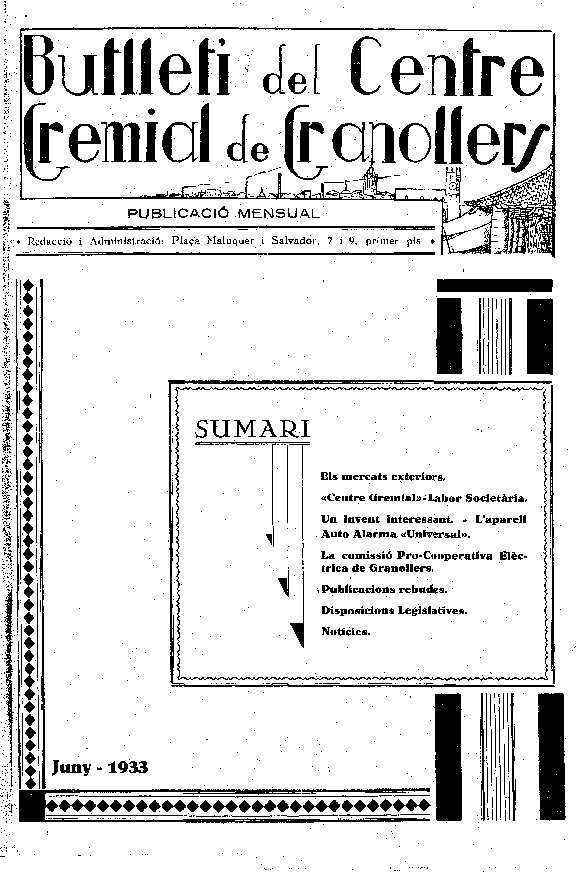 Butlletí del Centre Gremial de Granollers, 1/6/1933 [Ejemplar]
