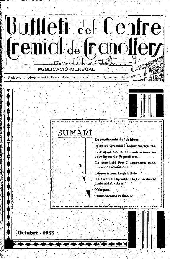 Butlletí del Centre Gremial de Granollers, 1/10/1933 [Ejemplar]