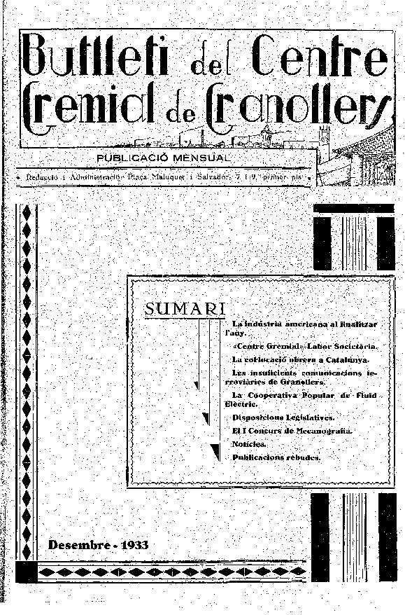 Butlletí del Centre Gremial de Granollers, 1/12/1933 [Ejemplar]
