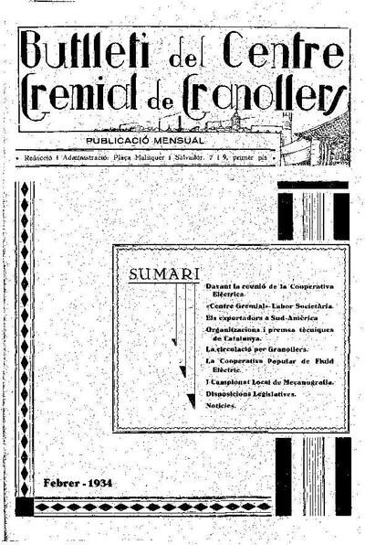 Butlletí del Centre Gremial de Granollers, 1/2/1934 [Ejemplar]